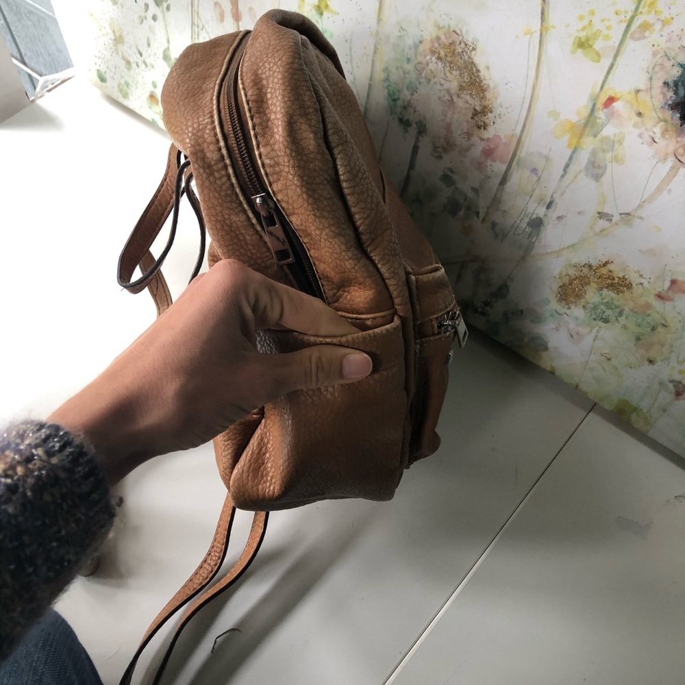 Beautiful Soft girl Vegan Studded Leather Backpack in Tan 9 by 10 inches - Picture 11 of 14